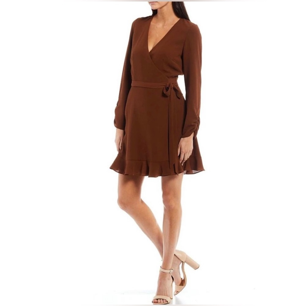 Long Sleeve V-Neck Mini Wrap Dress